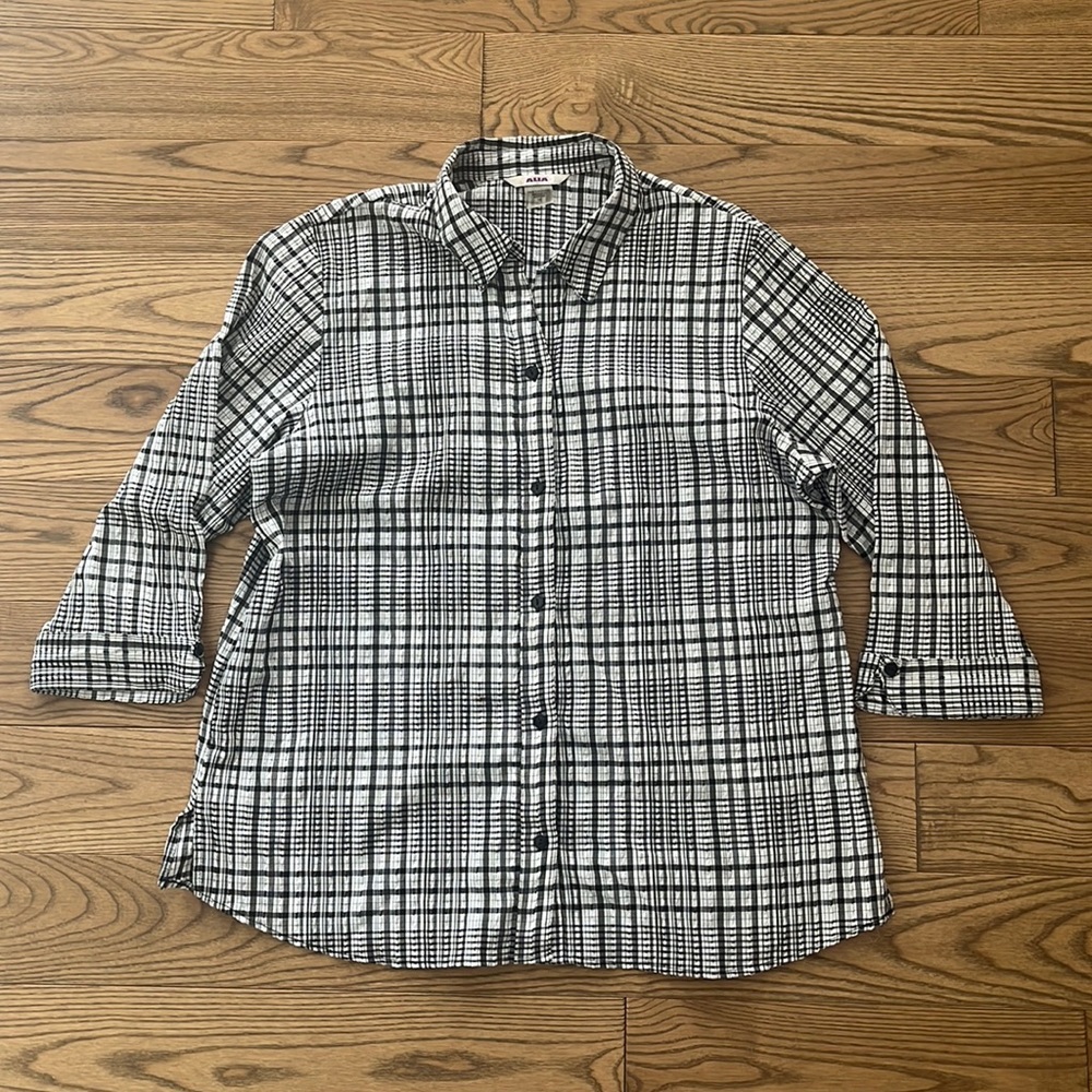 Alia Women's Button-down Shirt size 16,  black, white,  cotton, polyester